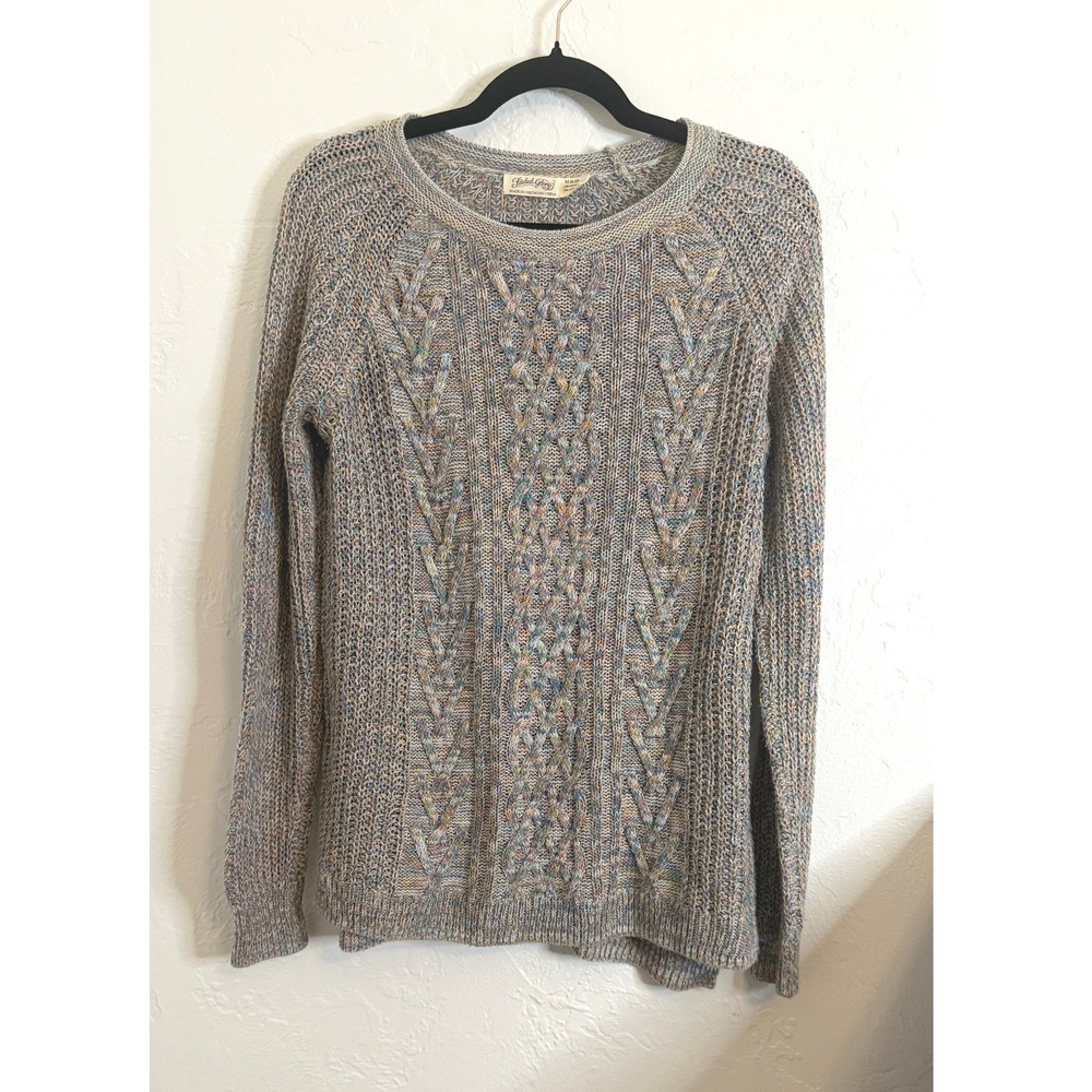 Faded Glory Cable Knit Sweater M 8-10 Multicolor Space Dye Raglan Pullover M